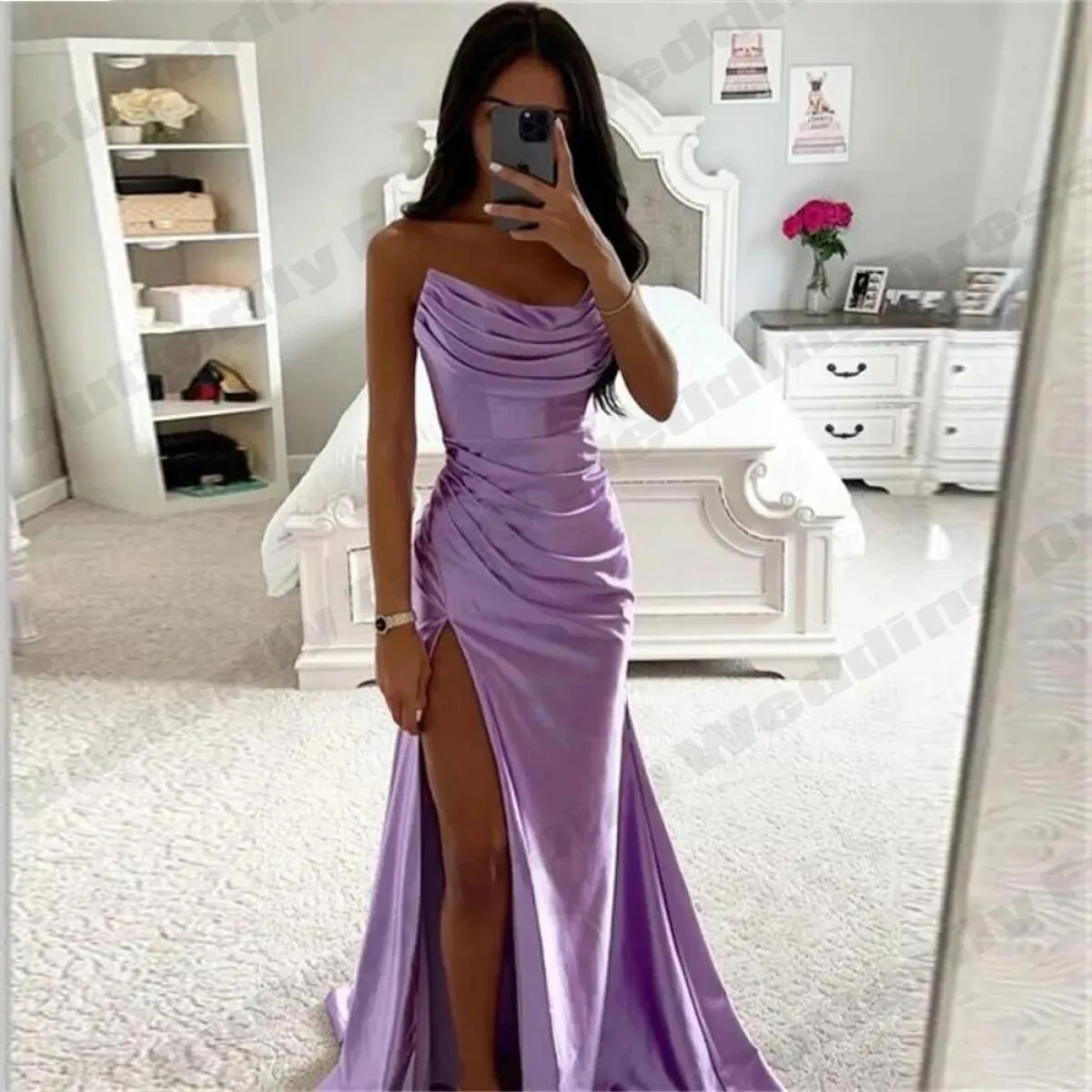 2023 semplici abiti da sera in raso sirena rosa spacco laterale principessa abiti da ballo moda formale celebrità abiti abiti n