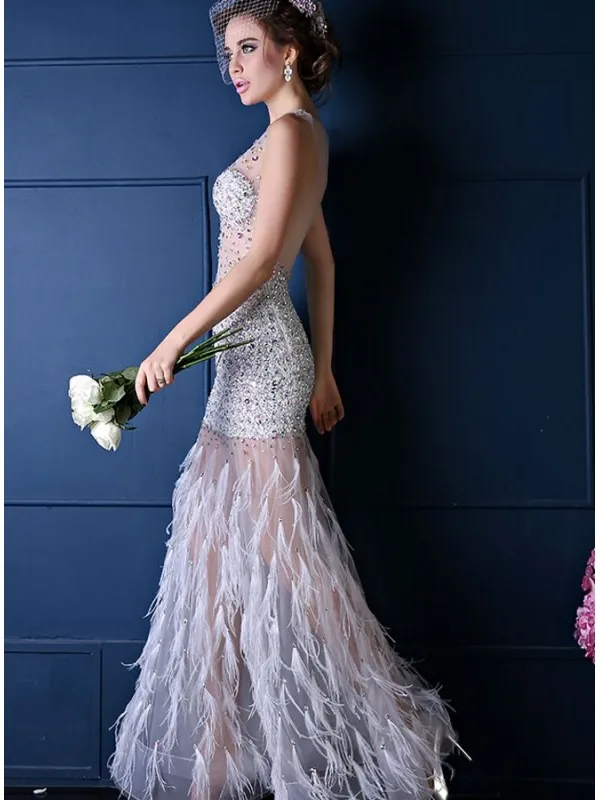 Abito da Sposa sexy molto particolare a sirena piano di strass argento e trasparenze
