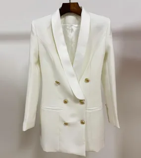 Abito lungo blazer autunno nuova giacca rosa doppio petto bottoni dorati collo a scialle in raso abito da donna blazer di alta q