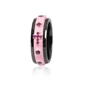 Anello Rosario girevole con smalto rosa e Swarovski