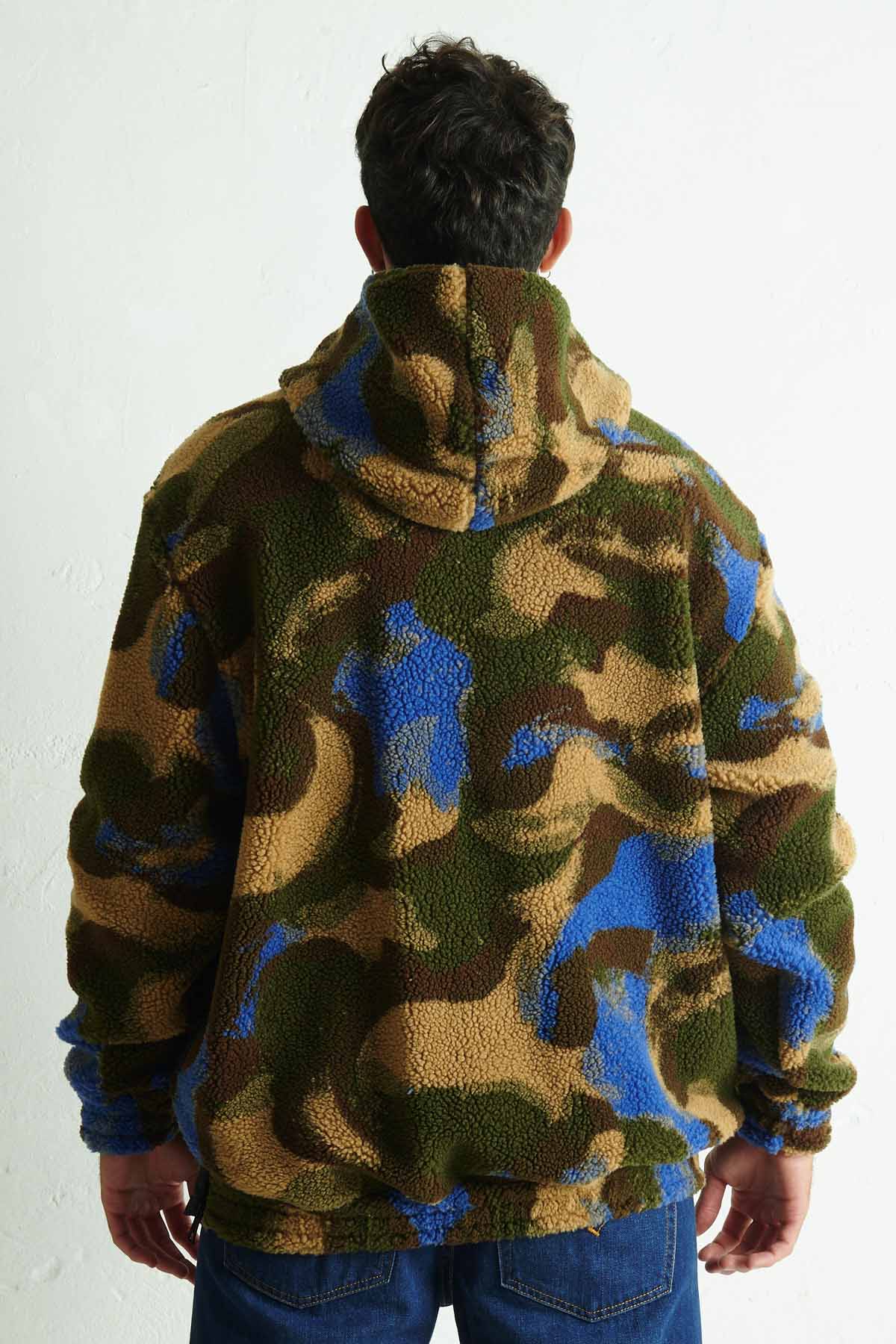 DONDUP Felpa/giubbotto con cappuccio over in Orsetto Jacquard