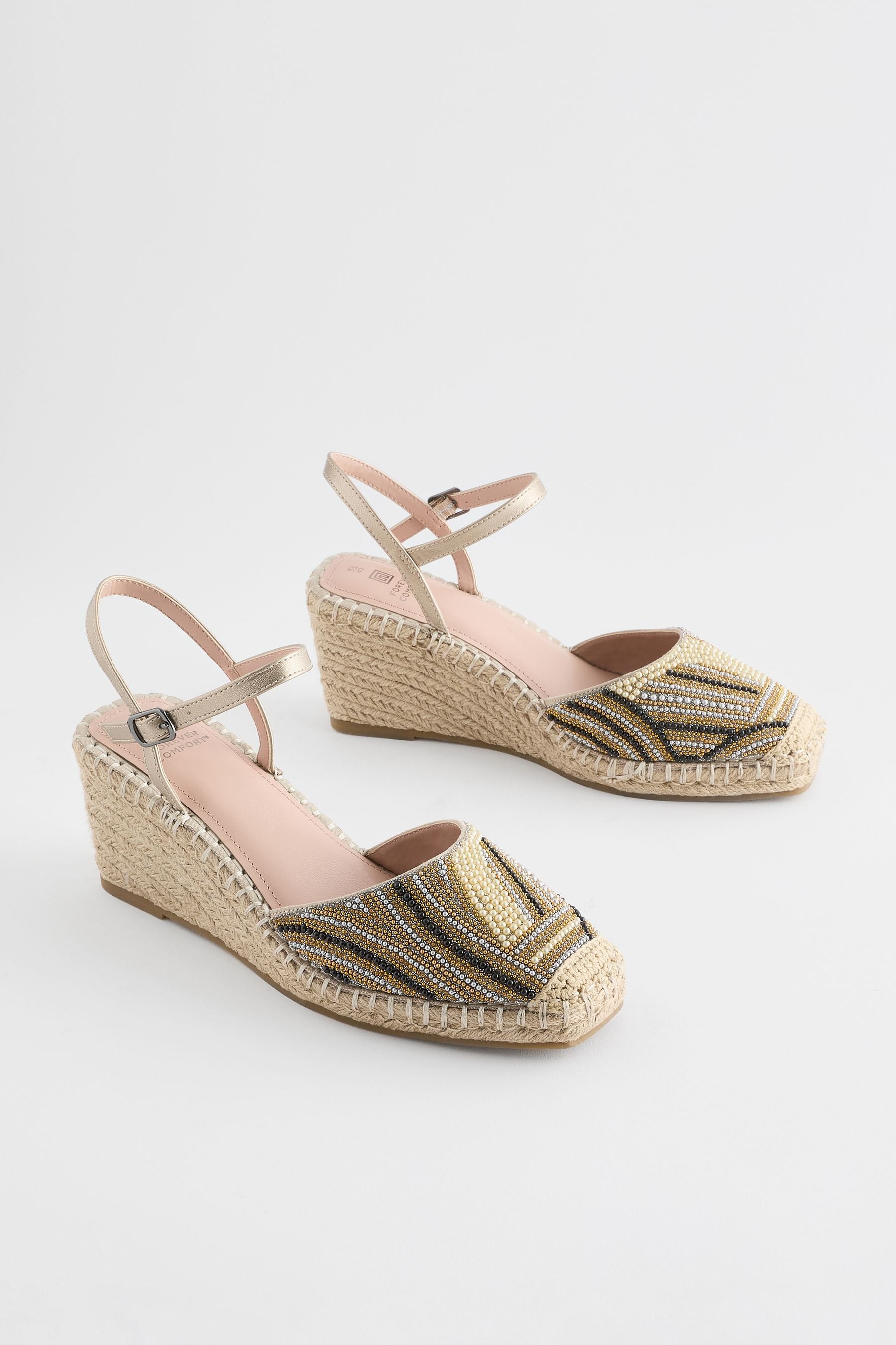 Forever Comfort® - Zeppe stile espadrillas con perline e punta quadrata