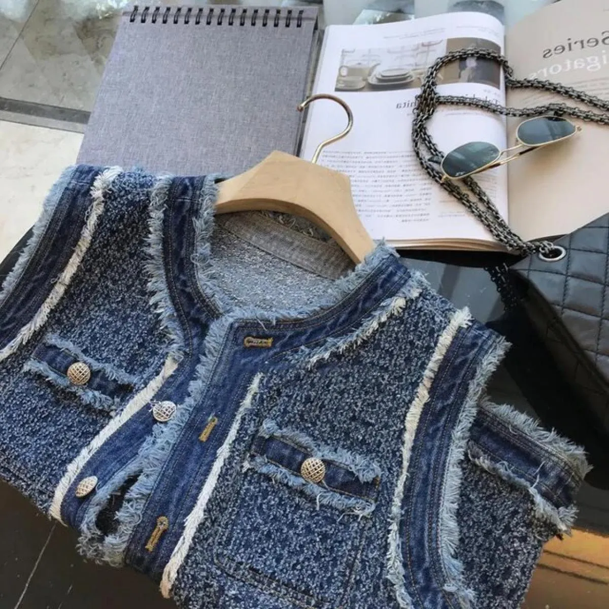 Gilet di jeans da donna primavera autunno 2023 New Flow senza maniche con canotta