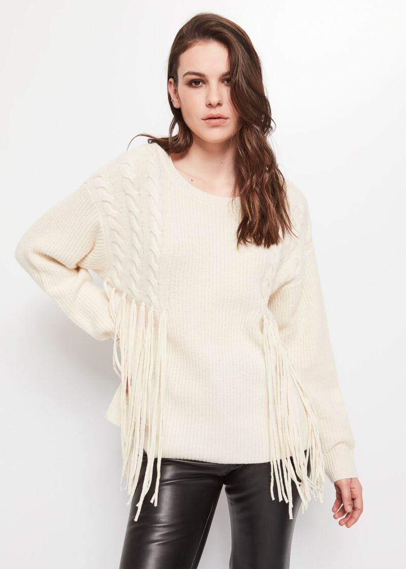 Maglione in misto lana con frange
