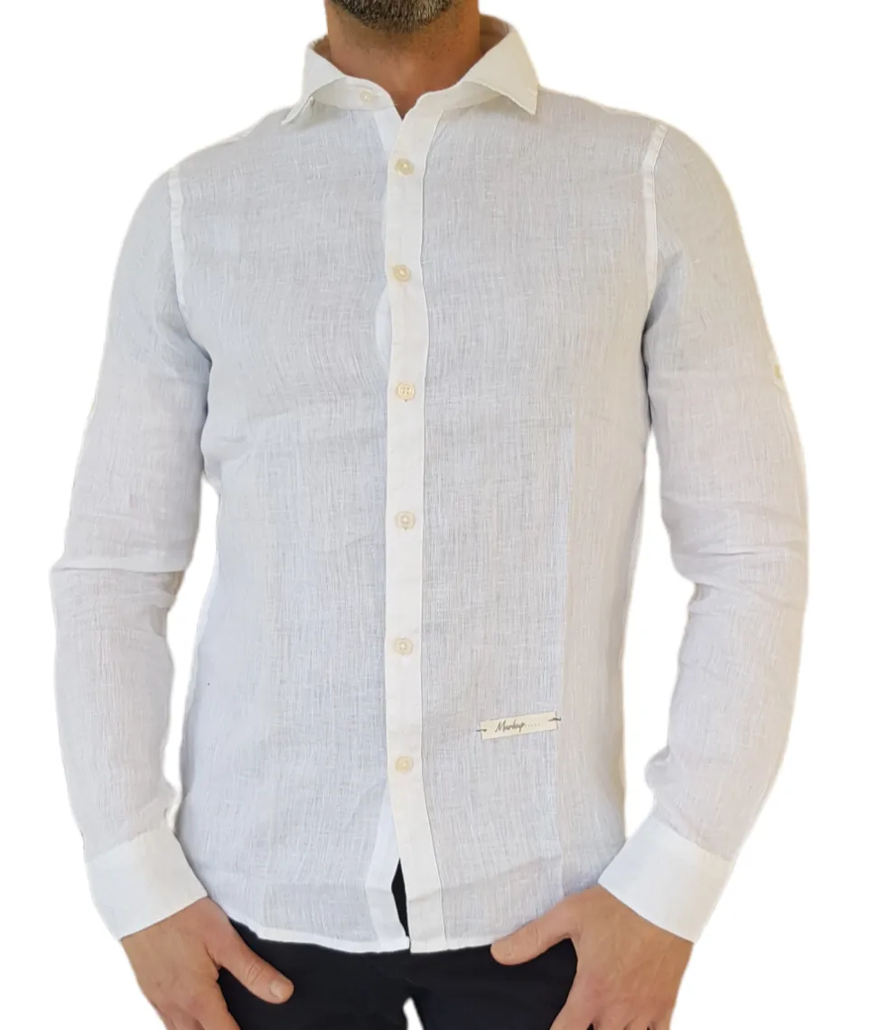 Markup abbigliamento uomo camicia collo francese bianca lino art.460