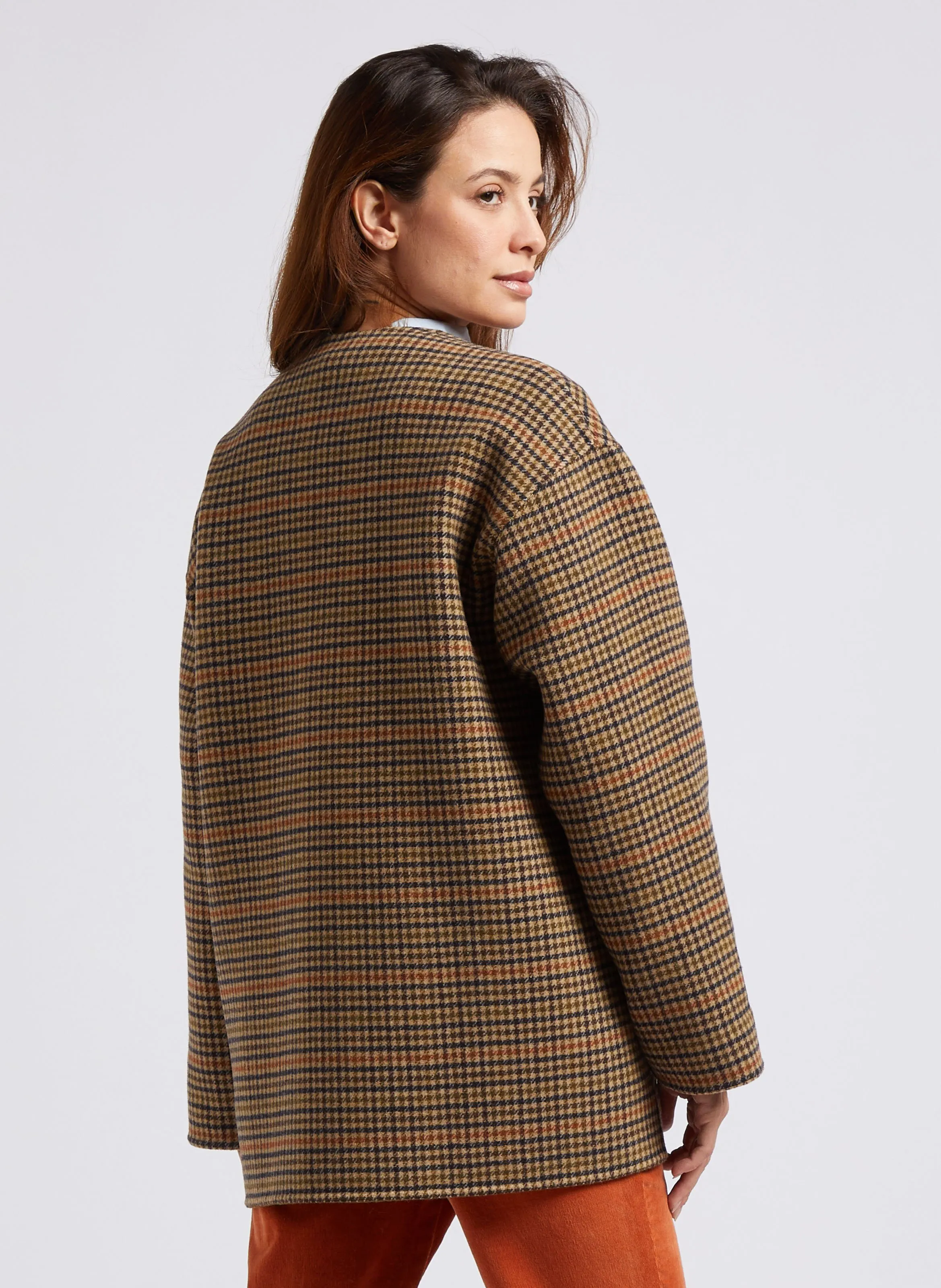  NICE THINGS   Giacca reversibile diritta con scollo a V in misto lana | Kaki