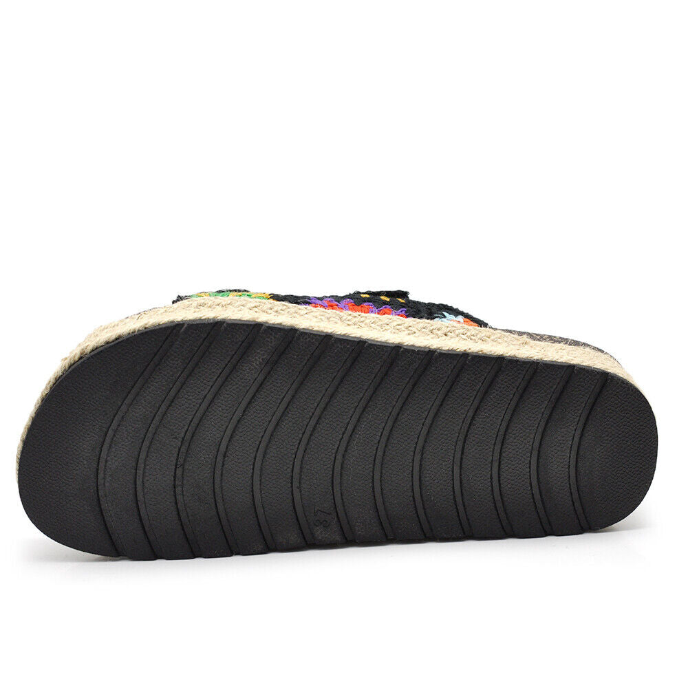 Scarpe Sandali Espadrillas Ciabatte Platform Uncinetto 2 Fibbie da Donna L50030