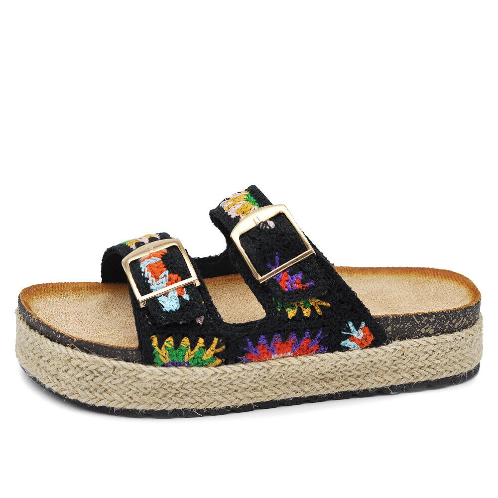 Scarpe Sandali Espadrillas Ciabatte Platform Uncinetto 2 Fibbie da Donna L50030