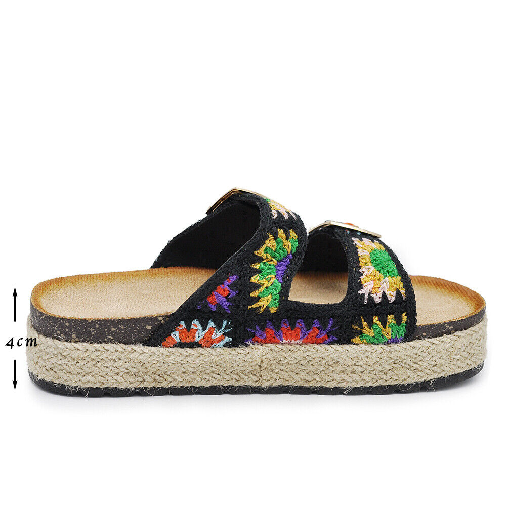 Scarpe Sandali Espadrillas Ciabatte Platform Uncinetto 2 Fibbie da Donna L50030