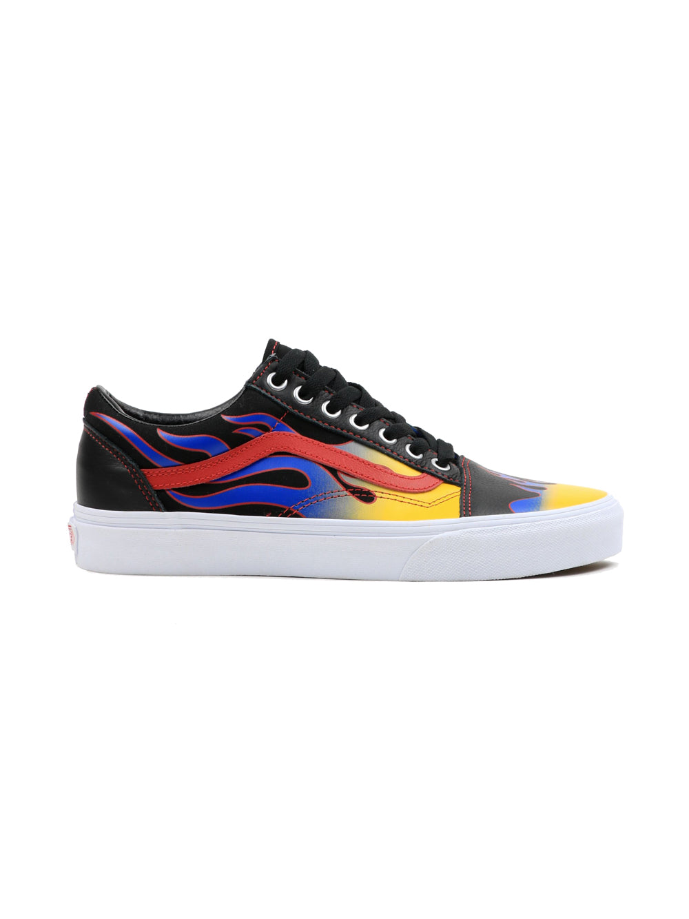 Sneakers Basse da uomo nero con fiamme blu e giallo