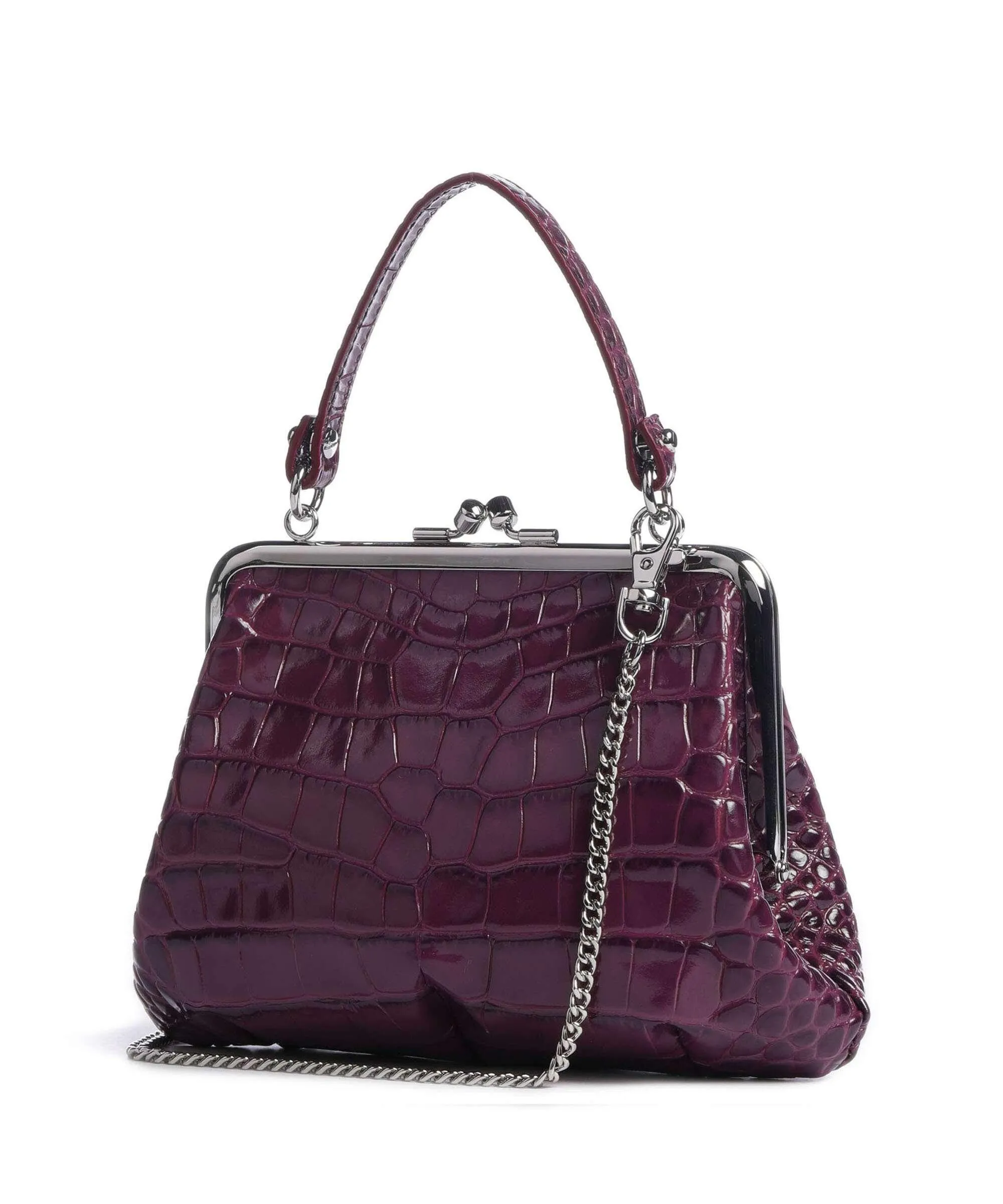 Vivienne Westwood Granny Embossed Croc Frame Borsa a tracolla pelle di vitello goffrata mora  